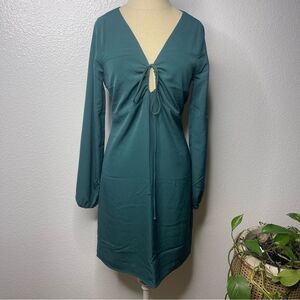 Abercrombie & Fitch XS Tall Long-Sleeve Front Tie Mini Dress Dark Teal
